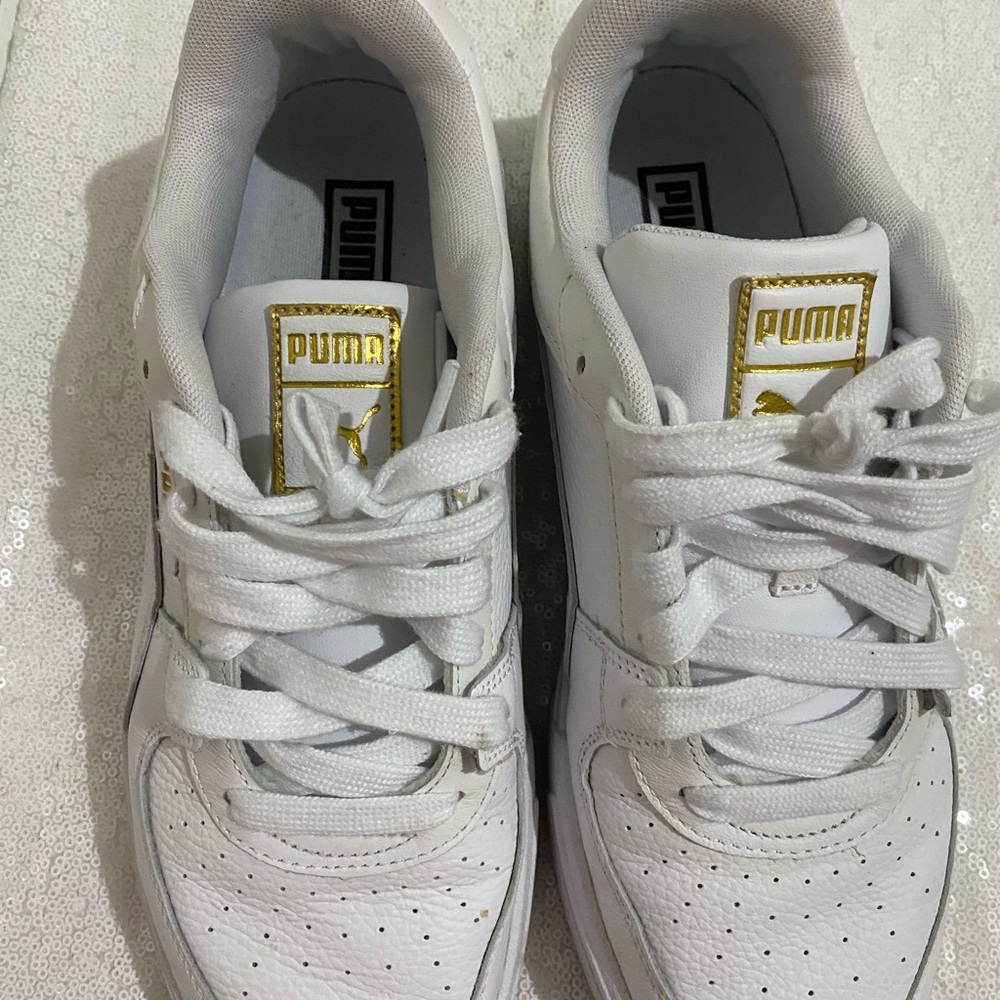 Puma White and Gold Casual Sneakers